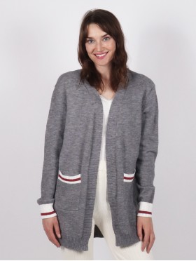 Canadiana Grey Cardigan with Red and White Details and Pockets